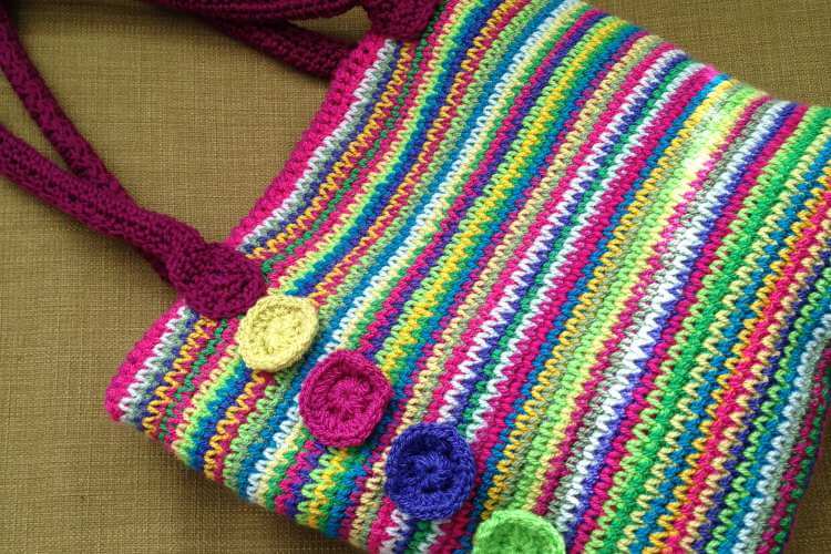 rainbow crochet tote bag