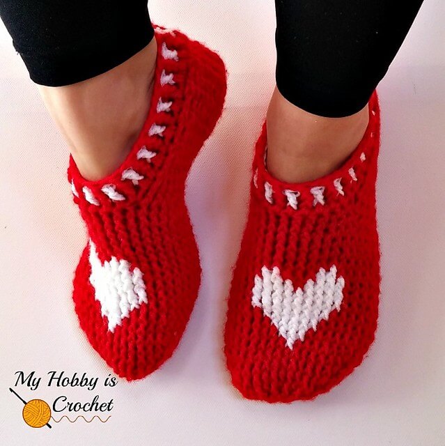Free Crochet Heart Slipper Pattern